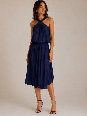 Ramy Brook Studded Autumn Navy Midi Dress XS Wedding Guest